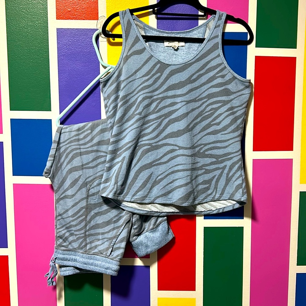 Live Love Lounge Karen Neuburger Pajama Tank Top Pants Set Blue & Grey Size L